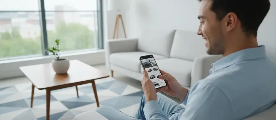 A buyer reviewing a vehicle history report on their phone